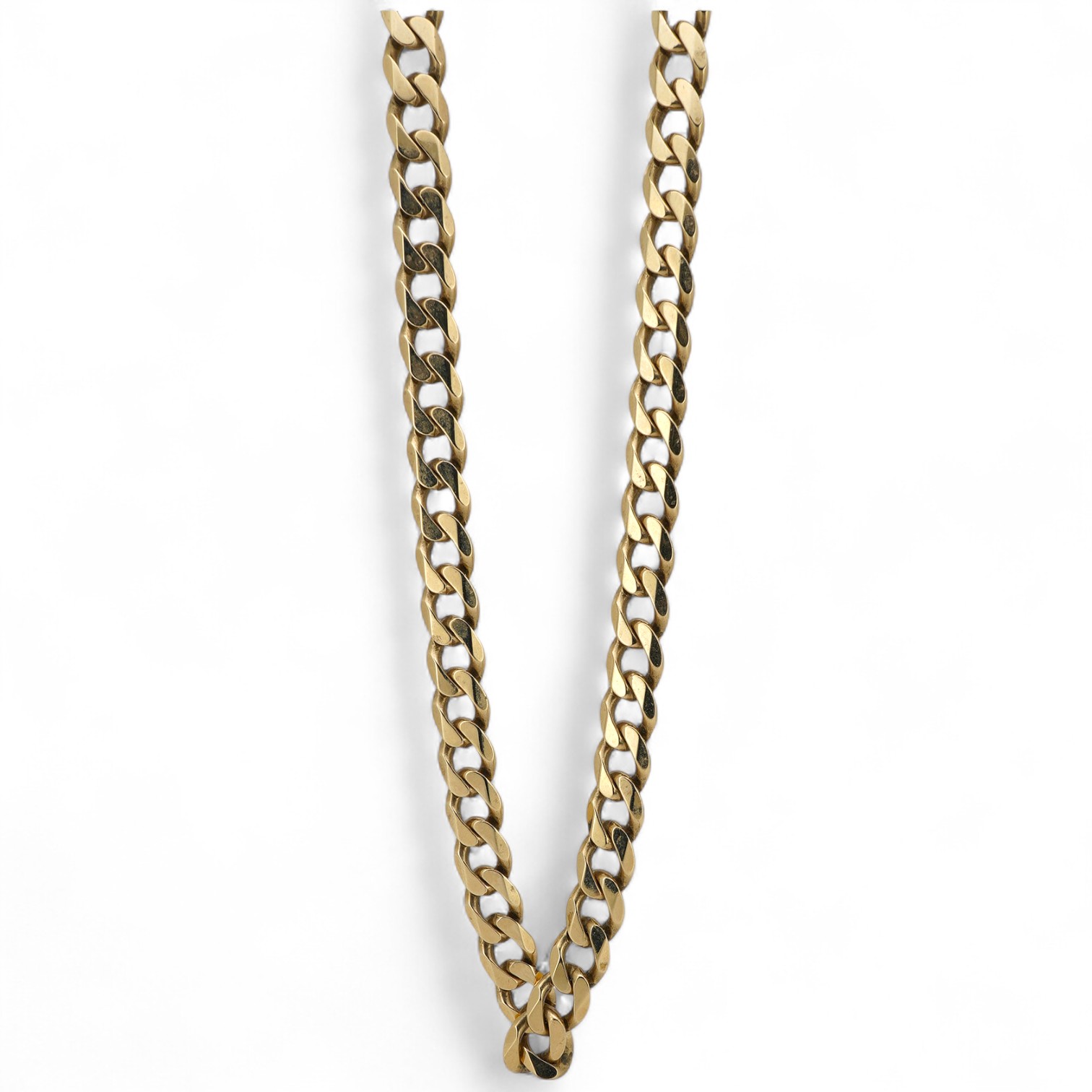A gold chain necklace, composed of flat curb linking, length 57cm, stamped 375, gross weight 31 grams